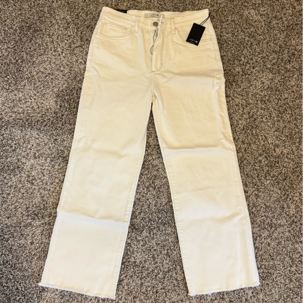Joes White Raw Hem Wide-Leg Ankle Length Jeans